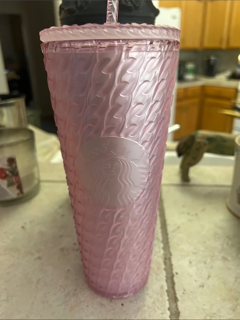 Starbucks Pink Textured Cold Cup with Matching Straw